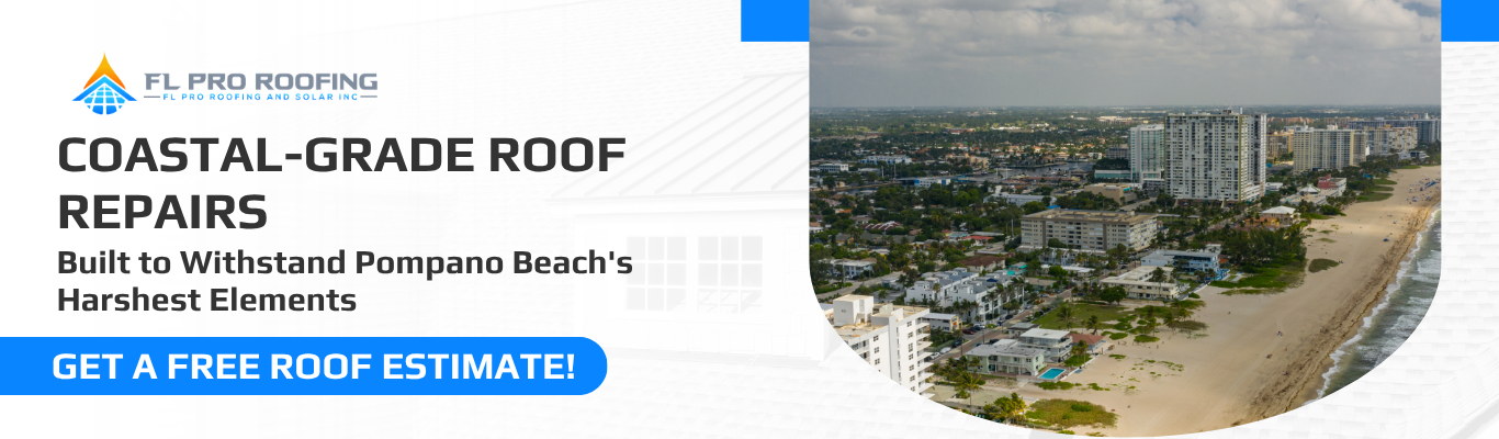 Coastal grade Pompano Beach roof repair service overview with aerial beach photo