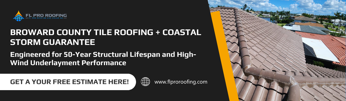 FL Pro Roofing banner explaining how long does a tile roof last in Florida under coastal storm conditions